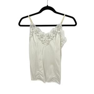 Vintage Satin Lace Trimmed Tank Top Womens Sz Small White